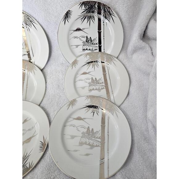 (Set of 6) Kutani Bamboo Porcelain Side Plate White & Sliver Japan 7.5" Asian - Picture 2 of 16
